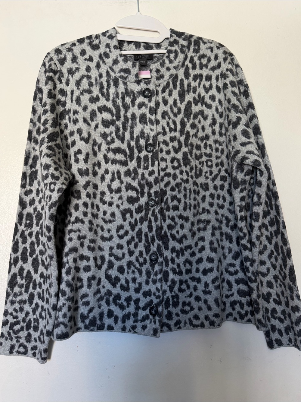 J. Jill Wearever Collection Gray Leopard Print Button Front Cardigan Jacket Size